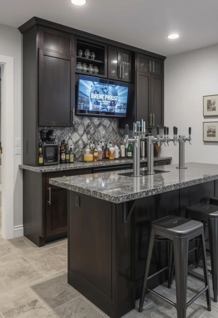 Island Bar With Built-In Beer Tap