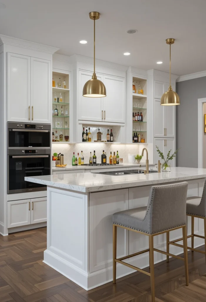White and Brass Modern Bar Island