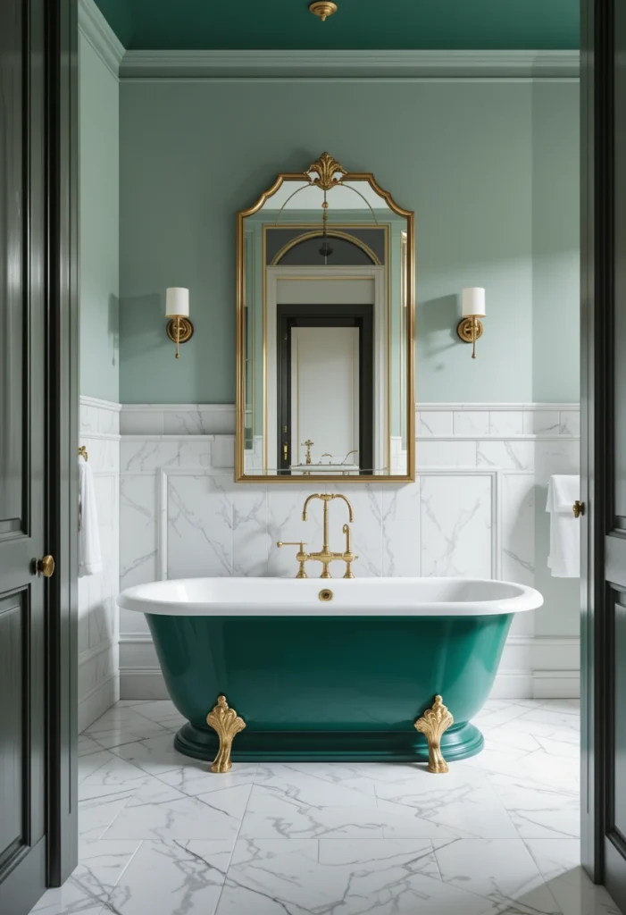 Emerald Bathtub with Gold Fixtures