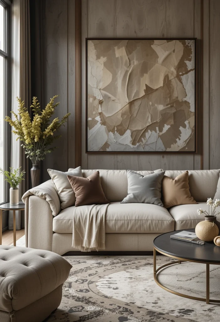 Linen Sofas with Velvet Pillows