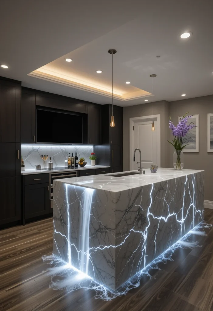 Waterfall Quartz Island Bar