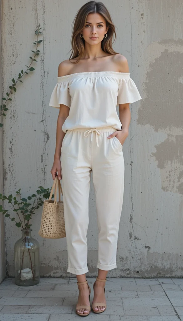 Linen Pants + Off-Shoulder Top