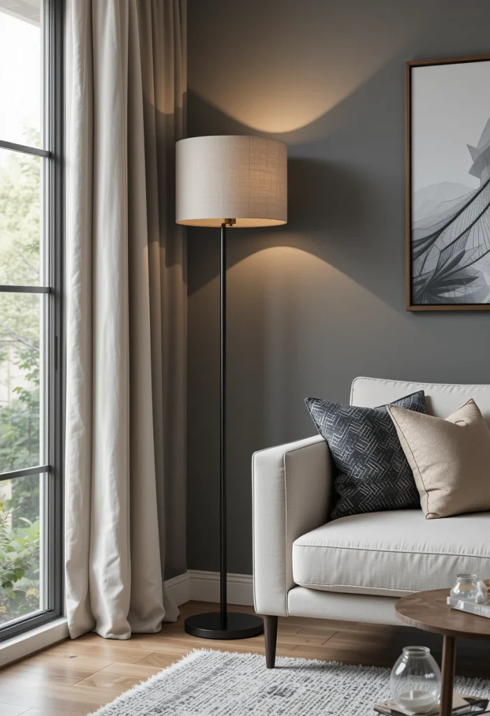 Slim Black Metal Floor Lamp