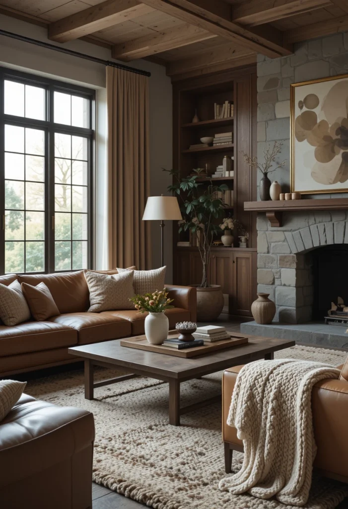 Leather Chairs Paired with Chunky Knit Throws