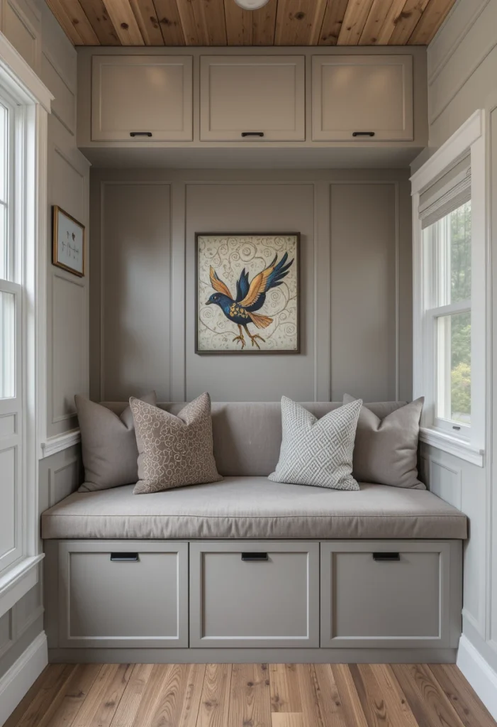 Taupe Built-In Seating with Hidden Storage