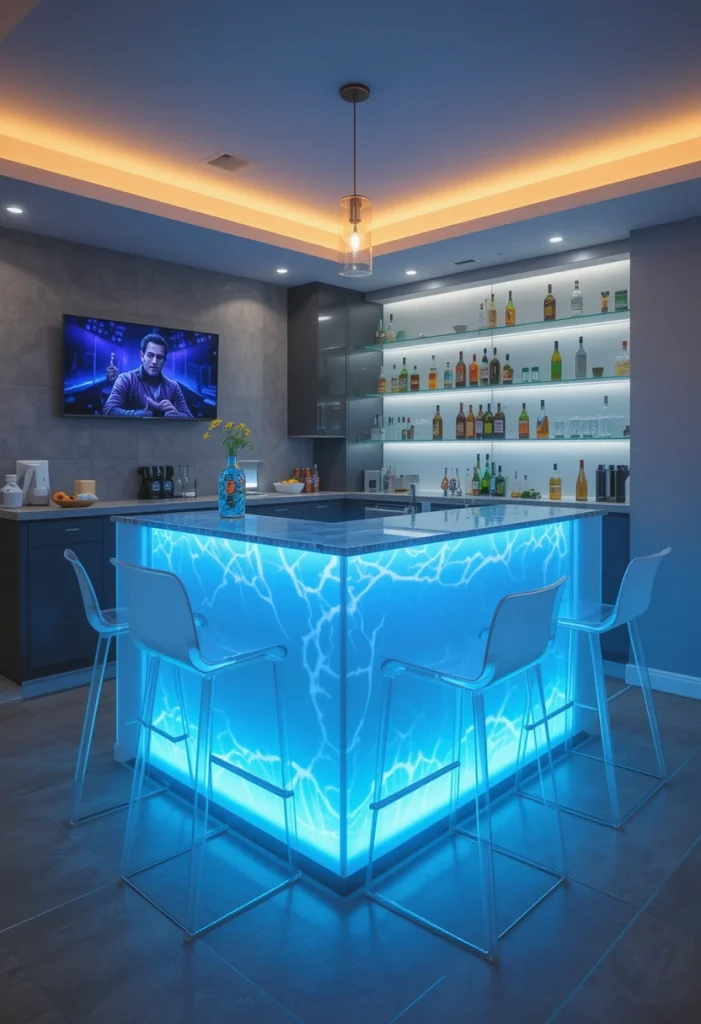 LED-Lit Glass Island Bar