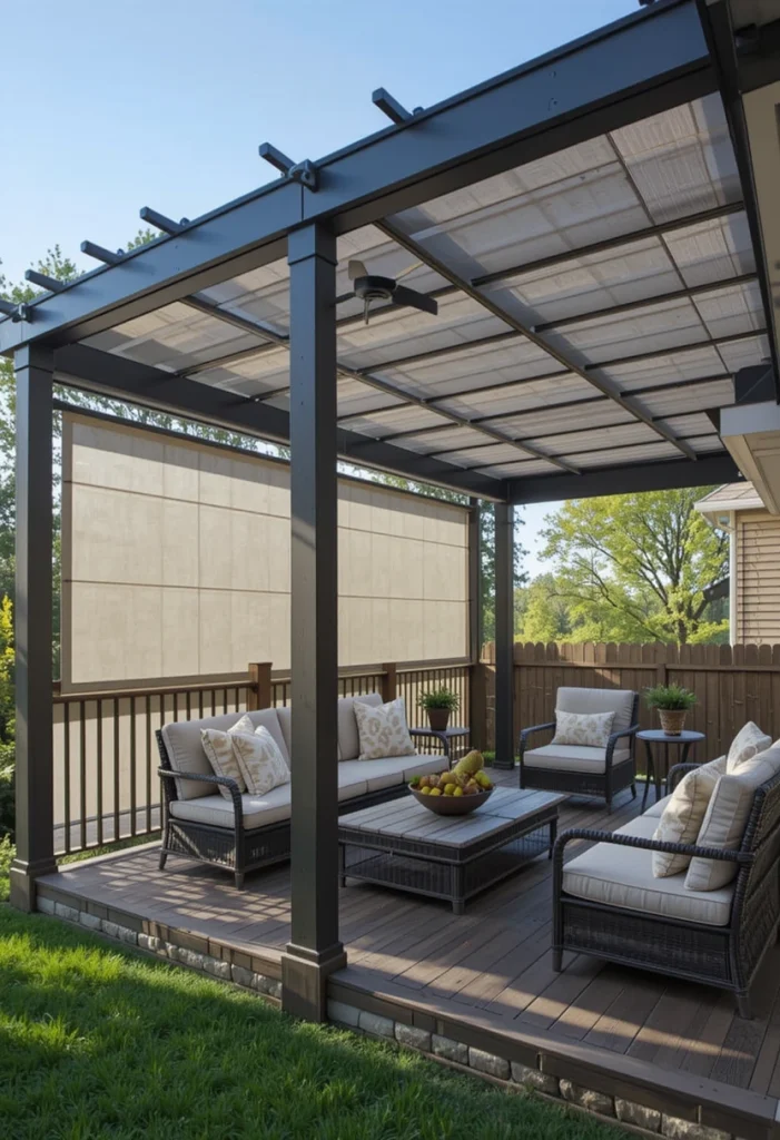 Flat Roof Aluminum Pergola with Shade Panels