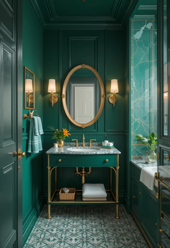 Gold Lighting Against Emerald Walls