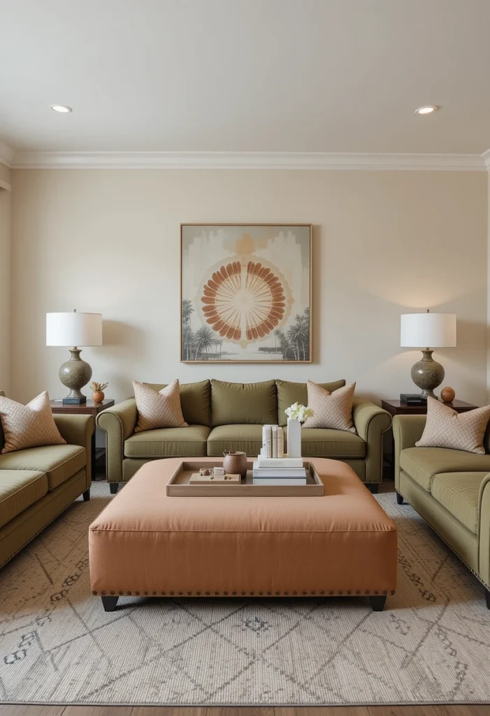 Terracotta Ottoman with Olive Seating