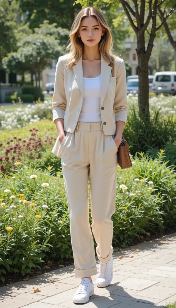 Linen Pants + Crop Blazer + Sneakers