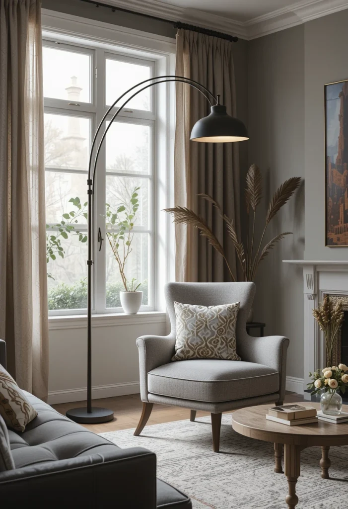 Arc Floor Lamp Over a Reading Chair