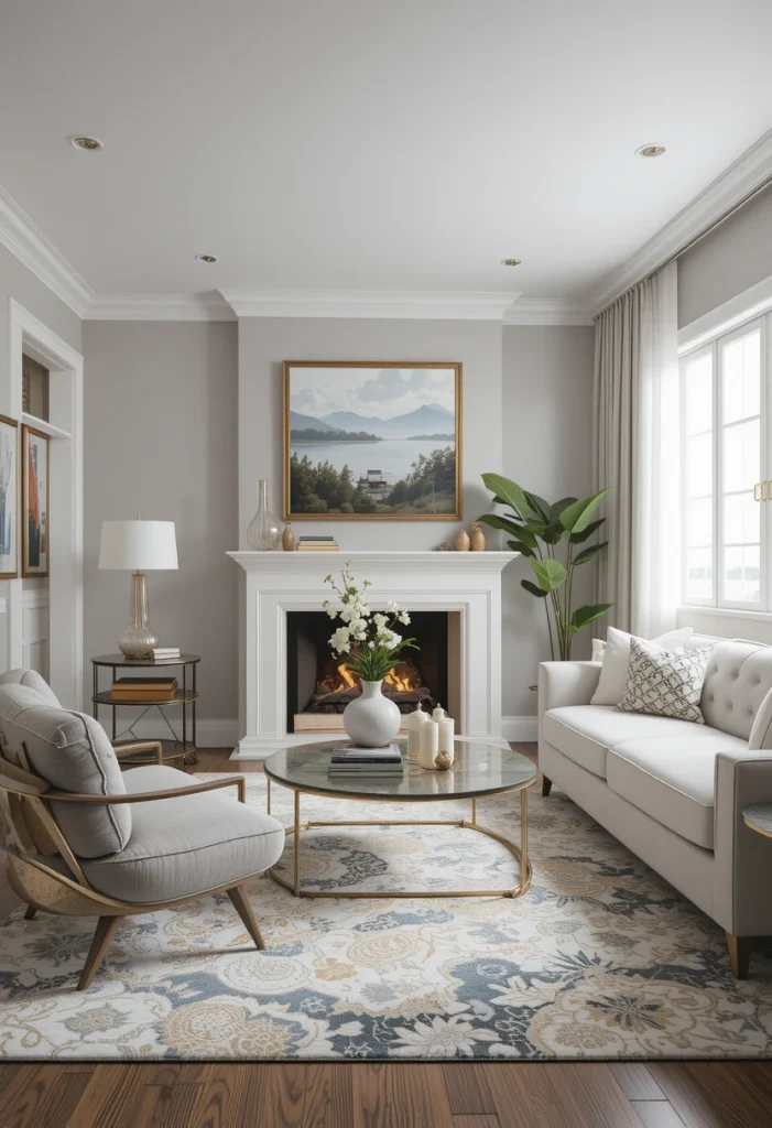 Grey Rugs with Gold Patterns