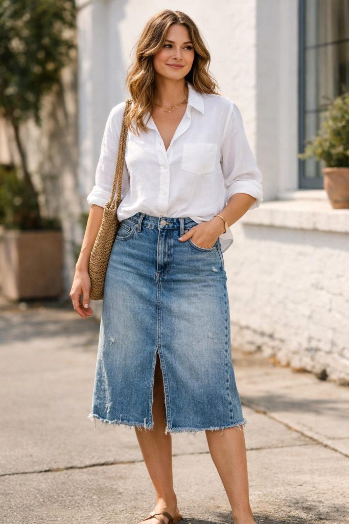 Vintage Wash Denim Skirt