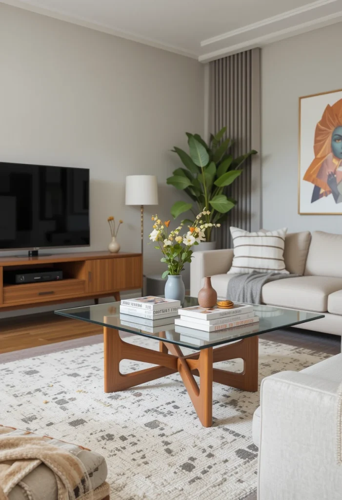 Glass Top with Wooden Base