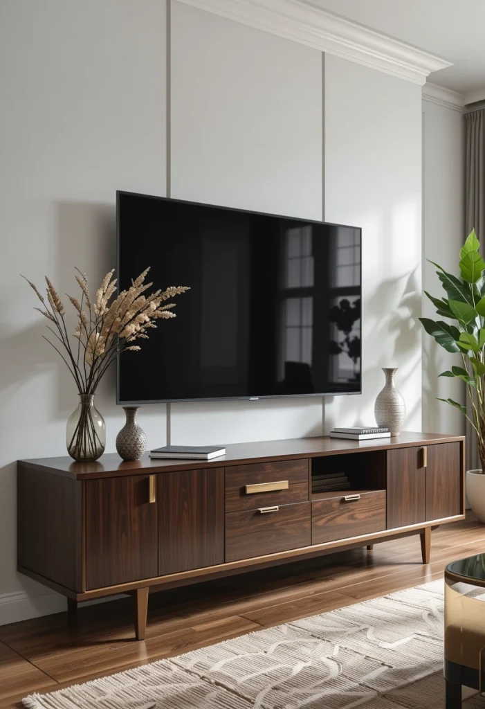 Dark Stained Wood with Brass Accents