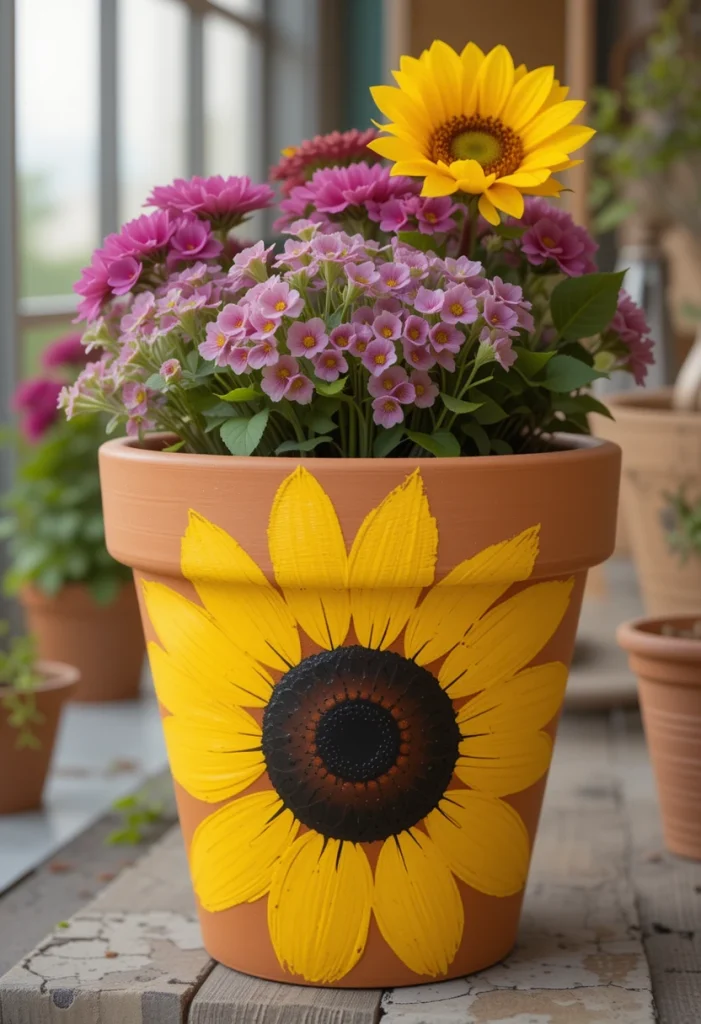 Sunflower-Themed Pots