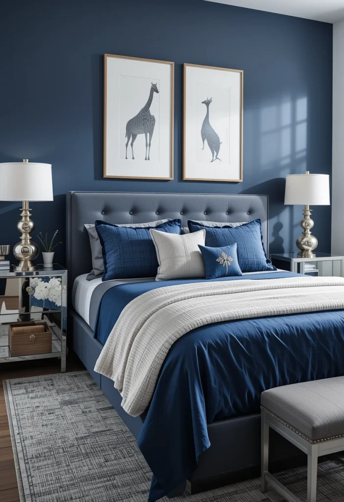 Indigo and Metallic Silver Details