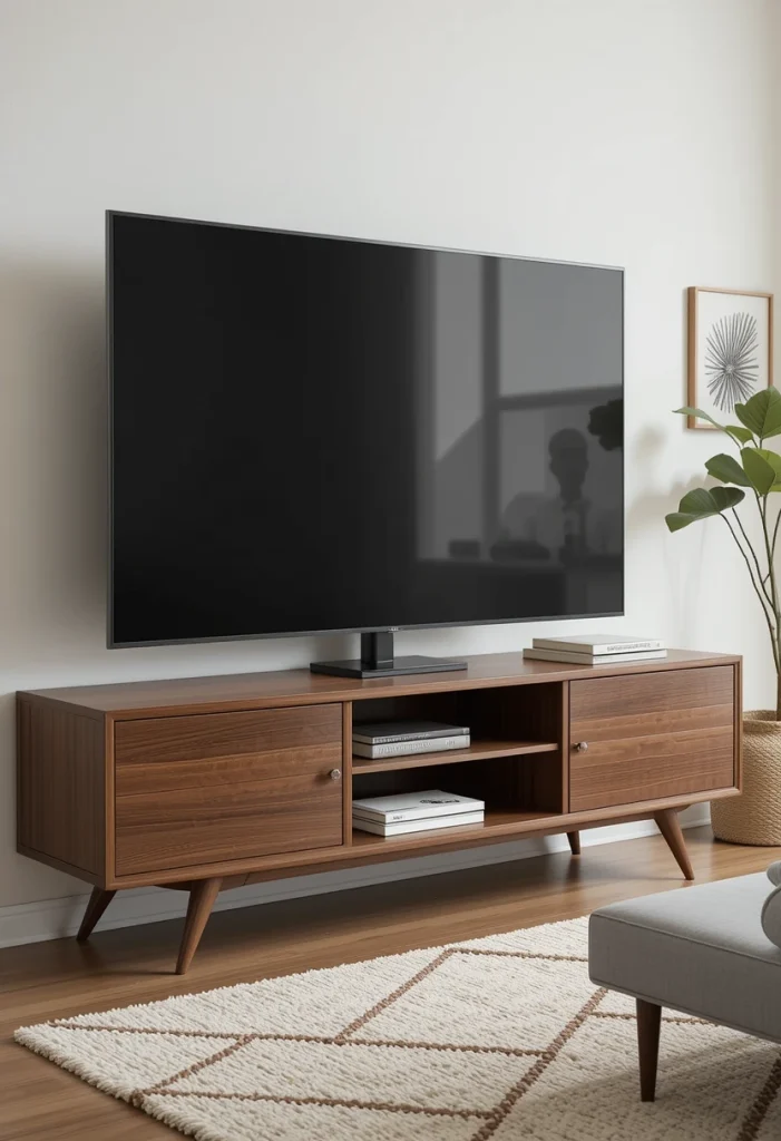 Classic Midcentury Walnut TV Stand with Tapered Legs