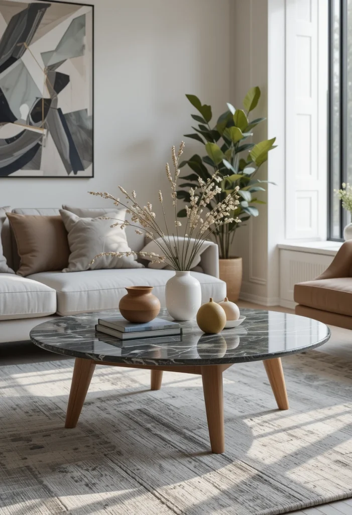 Marble Top with Wooden Legs