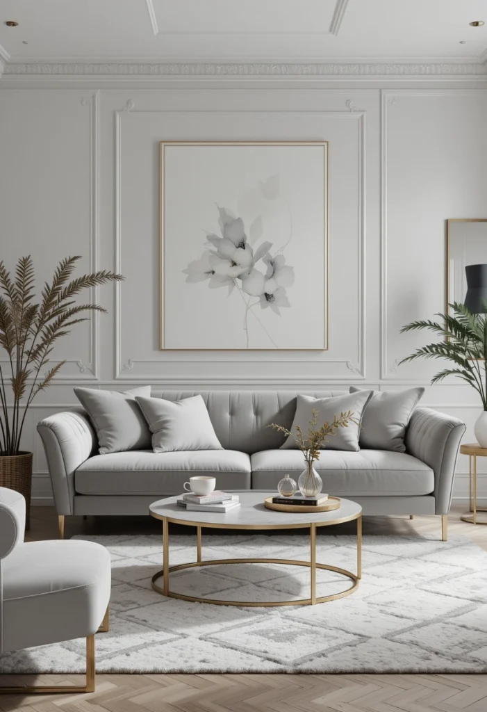 Grey Velvet Sofa with Gold Legs