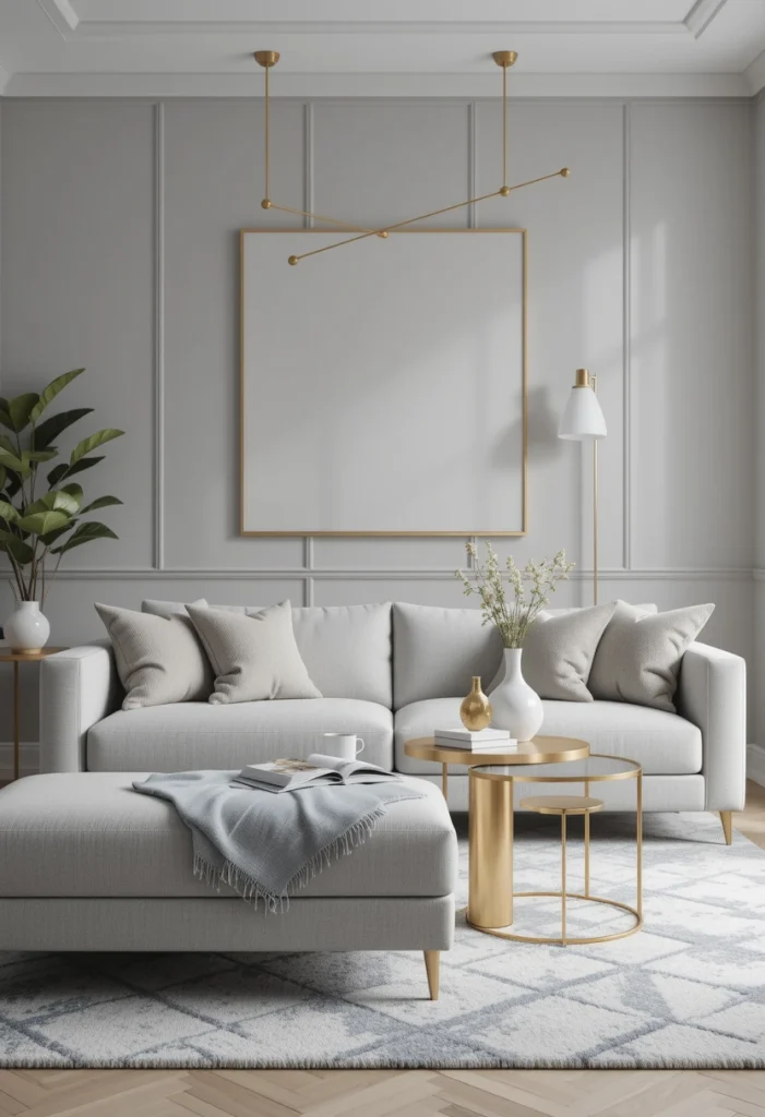 Minimalist Grey Seating with Gold Side Tables