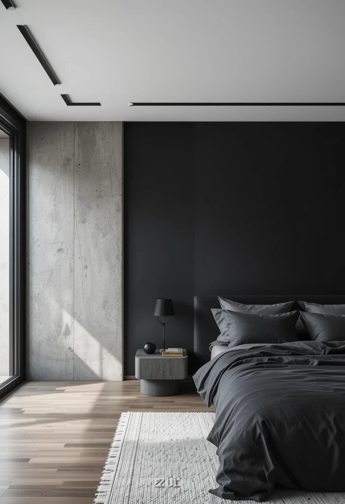 Black Accent Wall with Concrete Elements