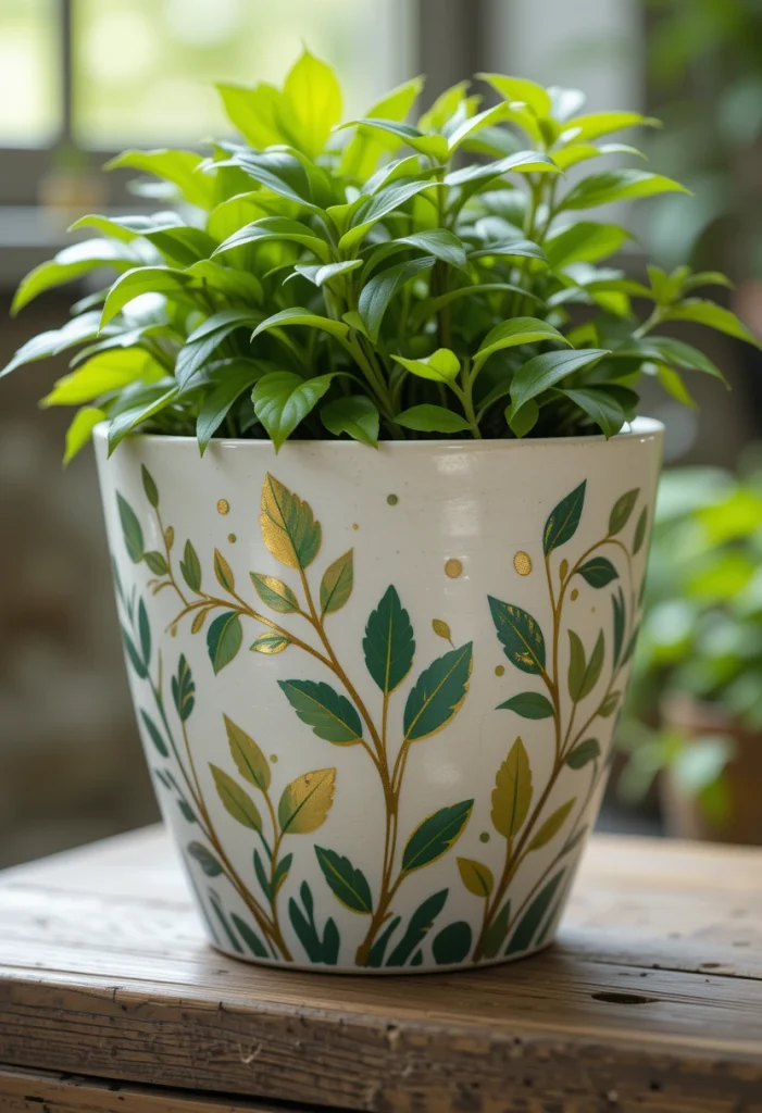 Leaf Pattern Painted Pots