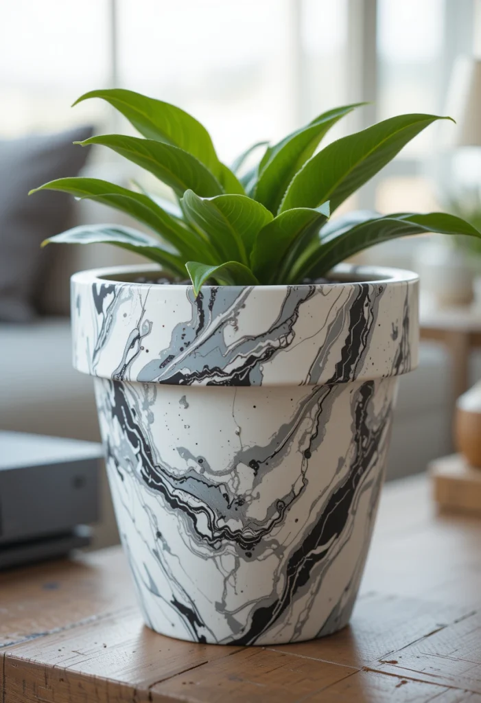 Marble Effect Painted Pot