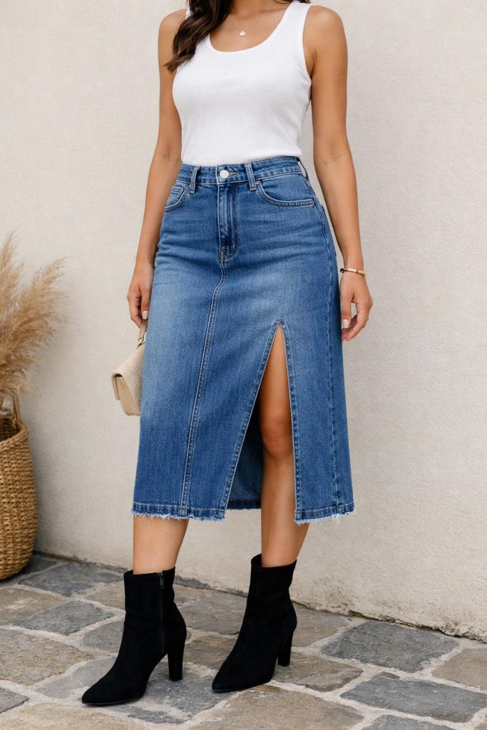 Slit Denim Skirt