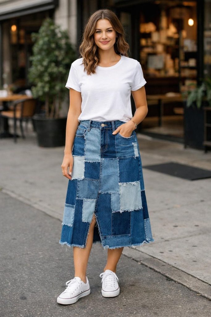 Patchwork Denim Skirt
