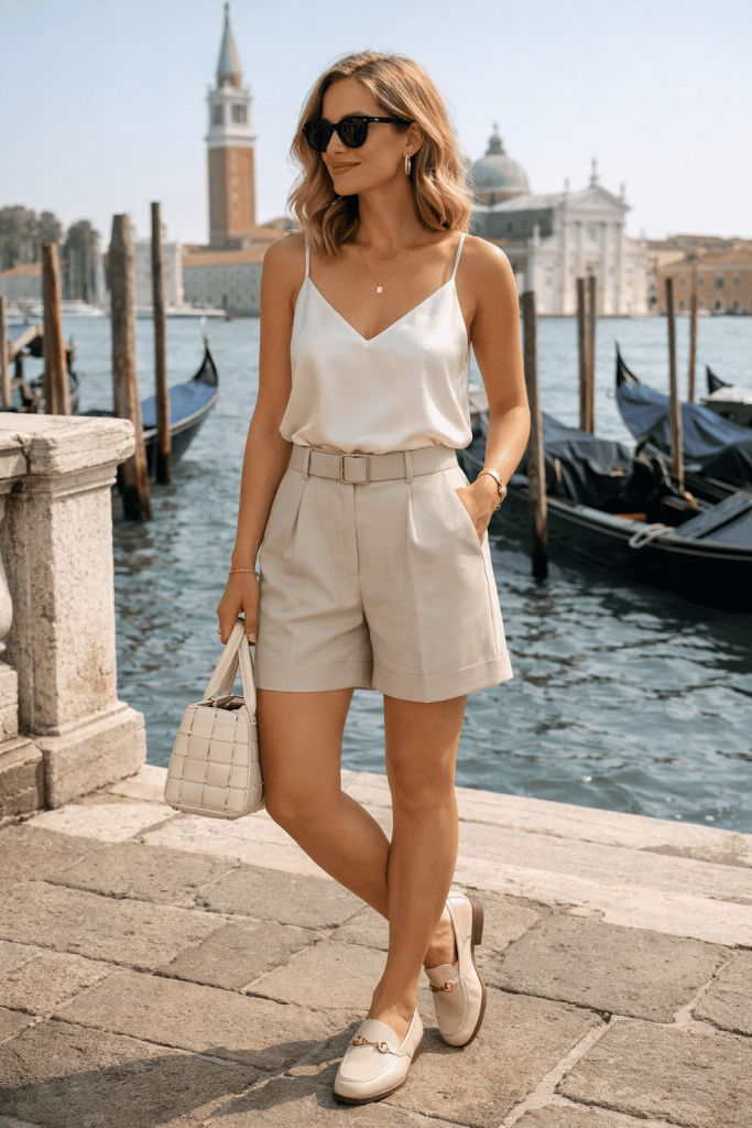 Tailored Shorts and a Silk Camisole