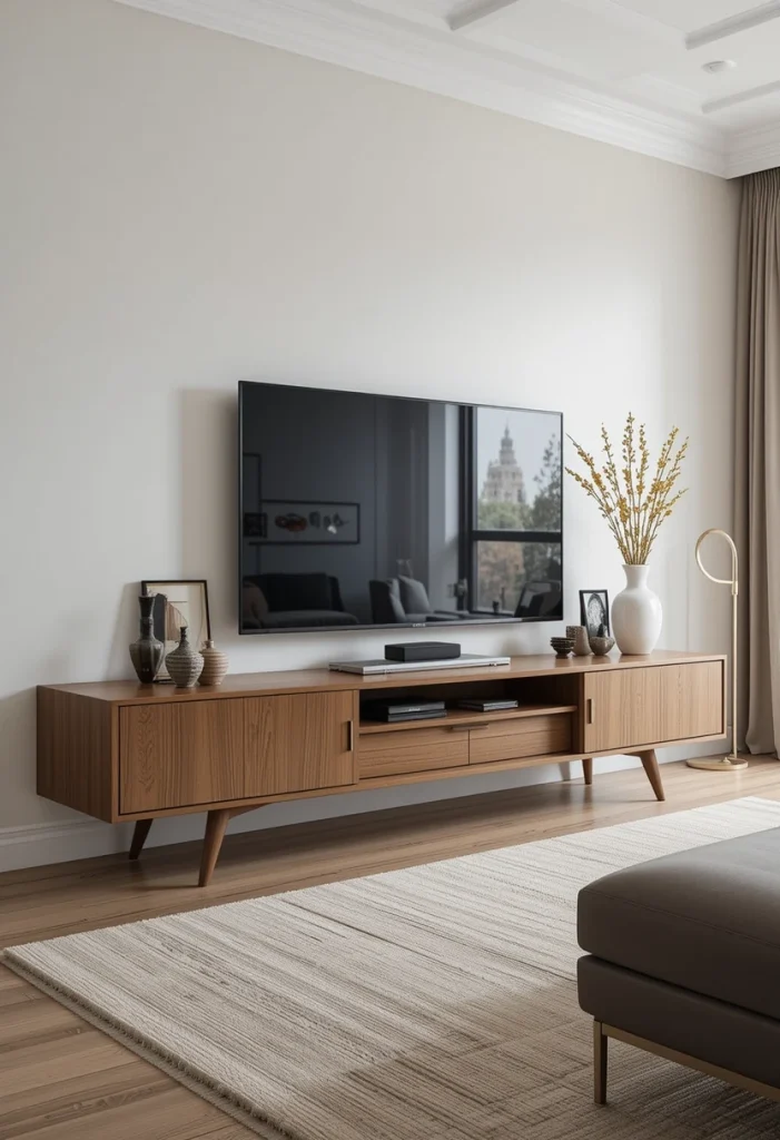 Wide Wooden Console for Large Walls