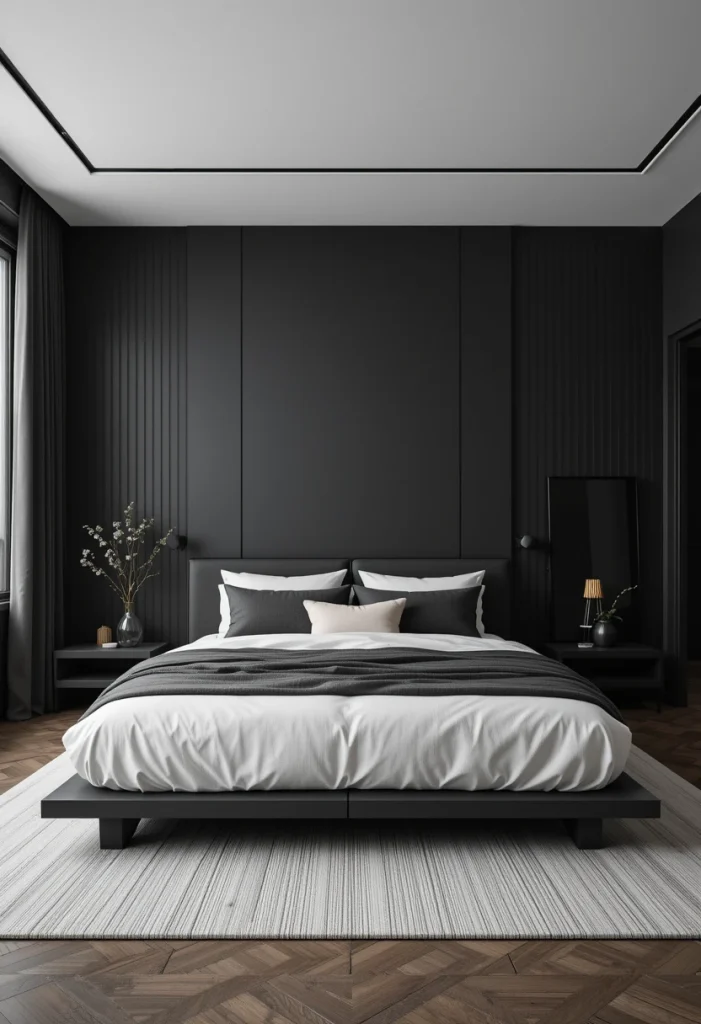 Low-Profile Platform Bed in Black Wood