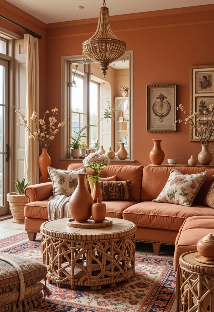 Earthy Bohemian Living Room With Terracotta Accents