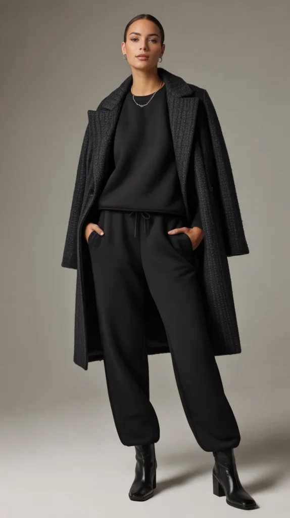 All-Black Outfit with Statement Coat