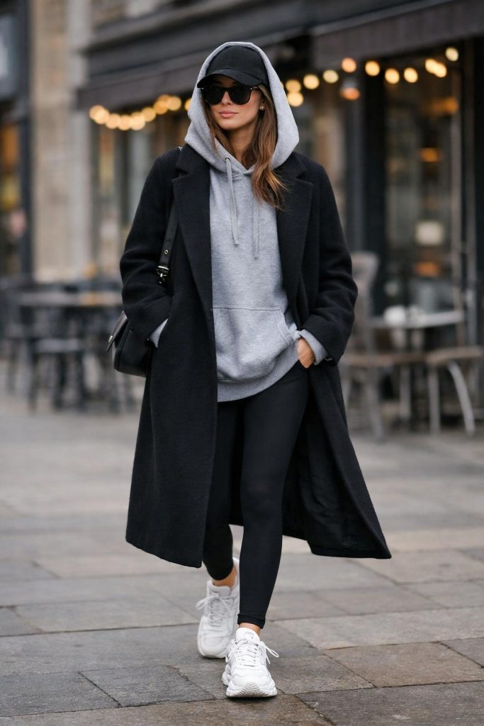 Oversized Hoodie With Coat And Sneakers