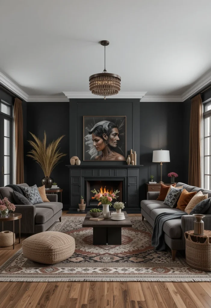 Dark Bohemian Living Room With Moody Details