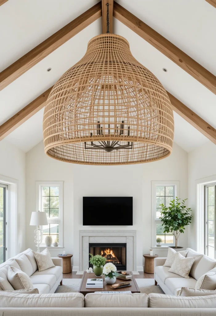 Statement Rattan Chandeliers for Vaulted Ceilings