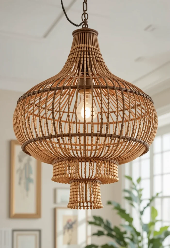 Boho Rattan Beaded Chandeliers