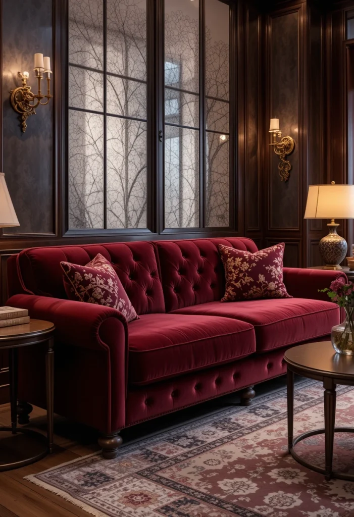 Deep Burgundy Velvet Sofa
