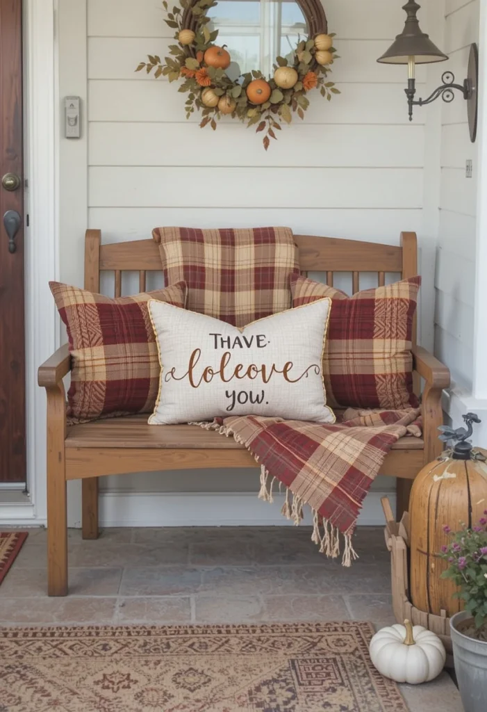 Add a Cozy Fall Bench With Throw Pillows