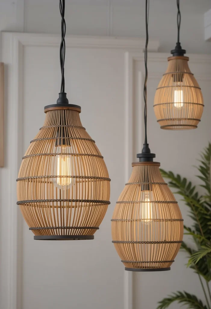 Black and Rattan Mixed Lighting Fixtures