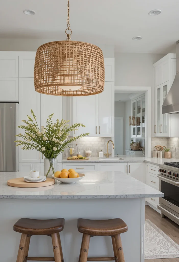 Rattan Drum Pendant Lights for Modern Kitchens
