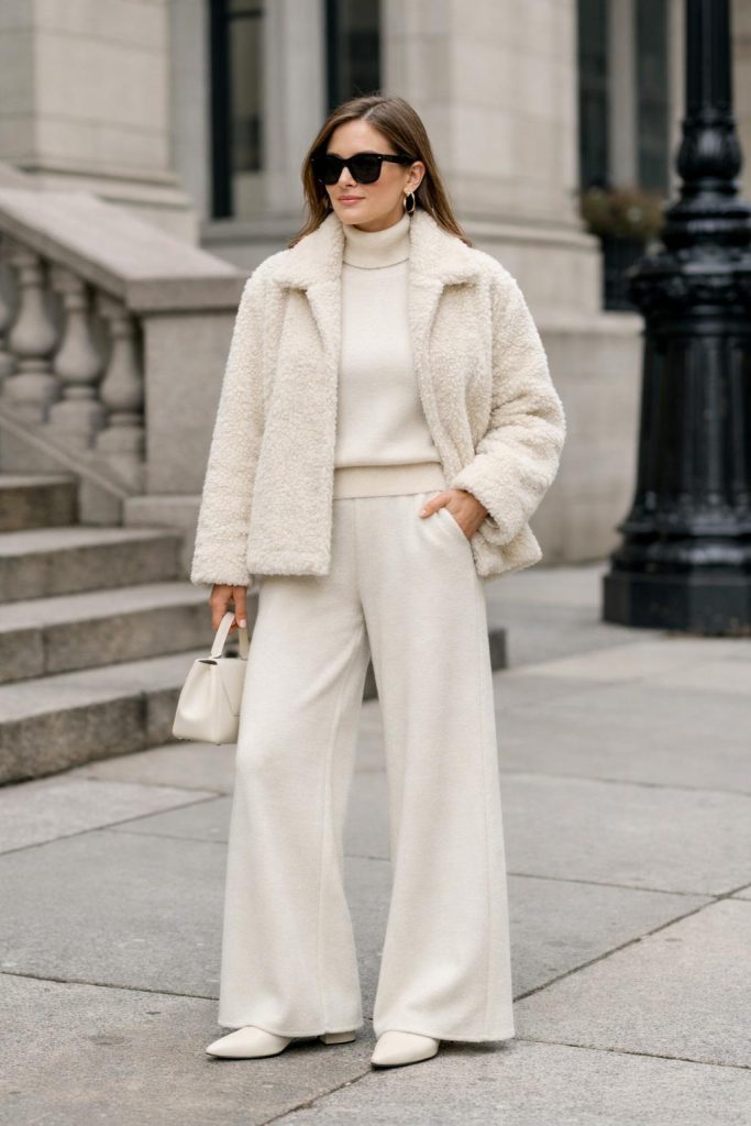 Teddy Coat With Wide-Leg Pants