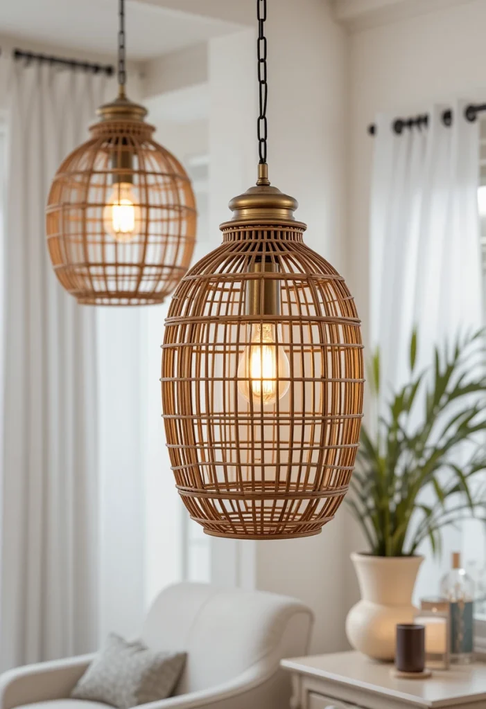 Coastal-Inspired Rattan Lantern Lighting