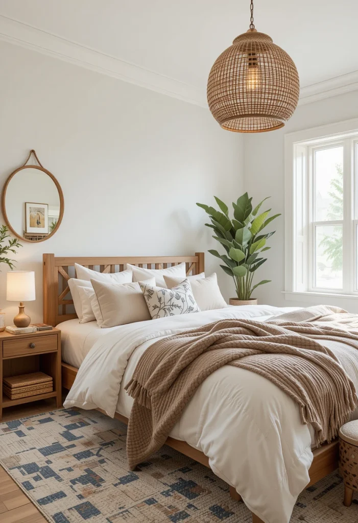 Rattan Basket Pendant Lights in Bedrooms