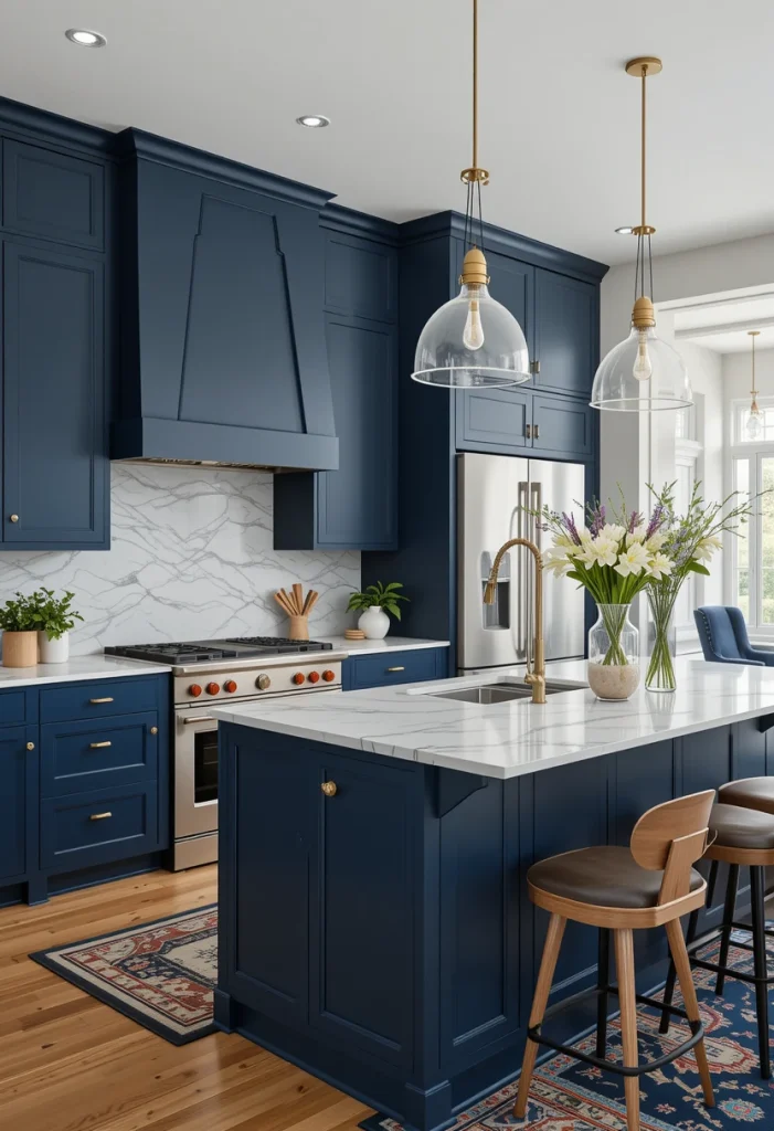 Timeless Navy Blue Open Kitchen