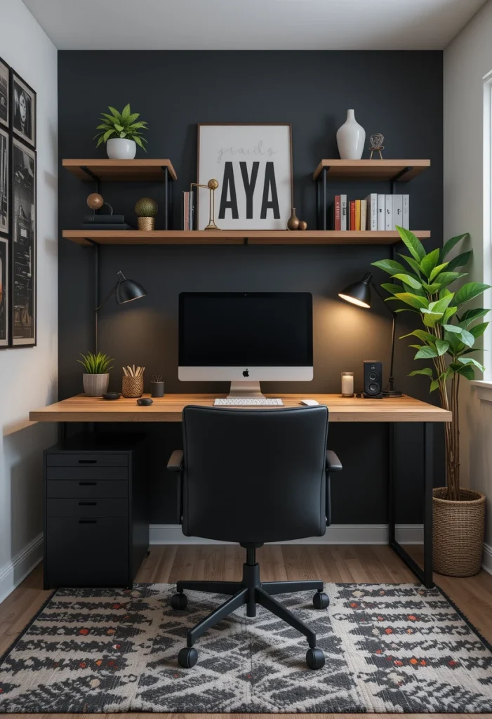 Modern Black and Wood Workspace