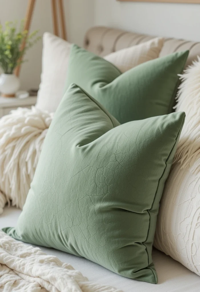 Sage Green and Cream Pillow Styling