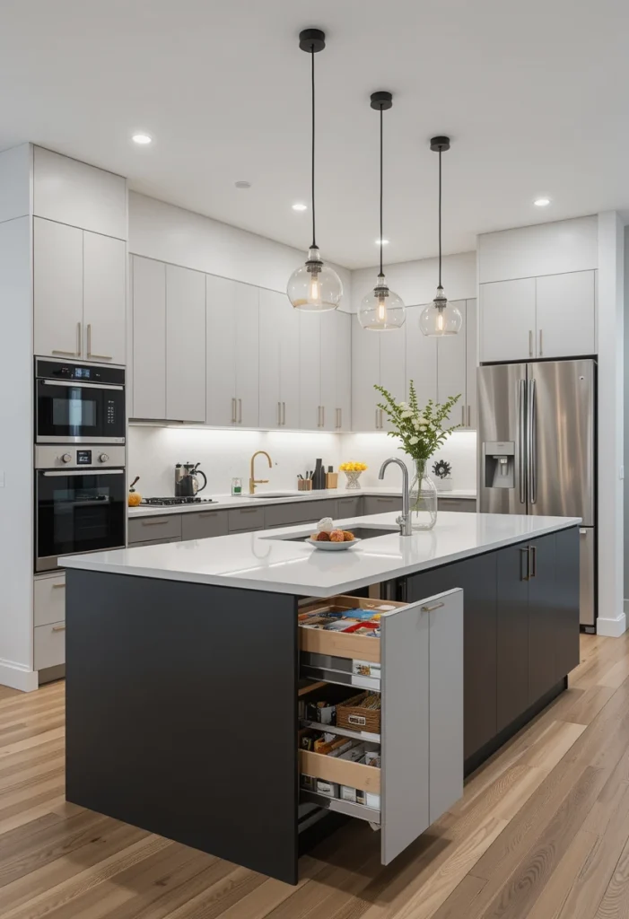 Contemporary Open Kitchen With Hidden Storage